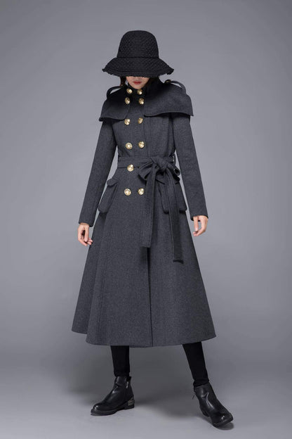 Gray coat, womens coat, wool coat, winter coat, long coat, gray wool coat, womens wool coat, double breasted coat, coat with pockets C1220