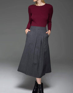 Gray skirt, winter skirt, wool skirt, pleated skirt, gray work skirt, A line skirt, womens skirts, pockets skirt, winter wool skirt C770