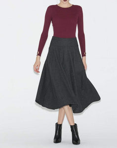 Gray skirt, wool skirt, midi skirt, womens skirt, warm skirt, winter skirt, gray wool skirt, warm winter skirt, womens wool skirt (C707)