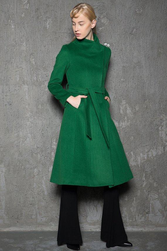 Women Black long Wool Coat C1344#