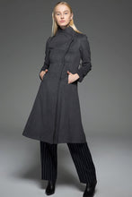 Load image into Gallery viewer, Classic Gray Coat - Wool Smart Tailored Fitted Long Women&#39;s Coat with High Neck Collar, Pockets and Self-Tie Belt C758

