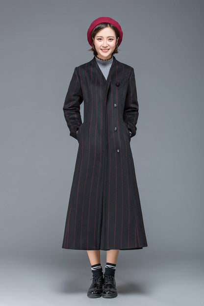 Wool coat, black coat, winter coat, womens coat, striped coat, black winter coat, warm coat, black wool coat, winter warm coat C1170