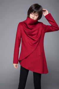 Asymmetrical coat, high collar coat C227