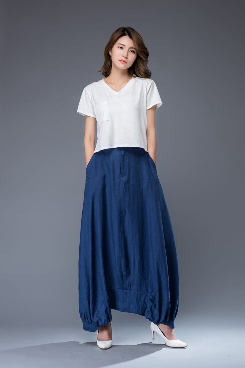 blue linen skirt, linen skirt, Maxi linen skirt, womens skirt, pockets skirt, long skirt, asymmetrical skirt, womens linen skirt C950