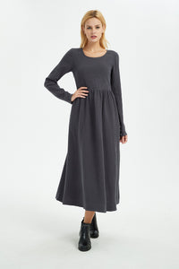 Gray linen dress, winter linen dress, women linen dress, long women dress, linen dress, linen pockets dress, long linen dress C1368