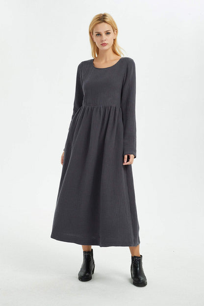 Gray linen dress, winter linen dress, women linen dress, long women dress, linen dress, linen pockets dress, long linen dress C1368