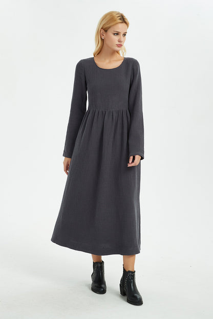 Gray linen dress, winter linen dress, women linen dress, long women dress, linen dress, linen pockets dress, long linen dress C1368