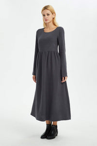 Gray linen dress, winter linen dress, women linen dress, long women dress, linen dress, linen pockets dress, long linen dress C1368