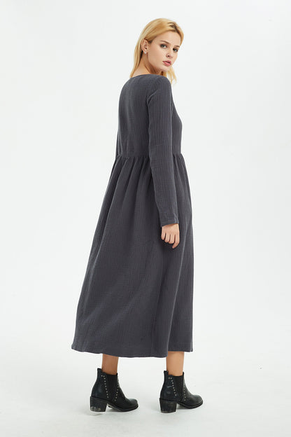 Gray linen dress, winter linen dress, women linen dress, long women dress, linen dress, linen pockets dress, long linen dress C1368