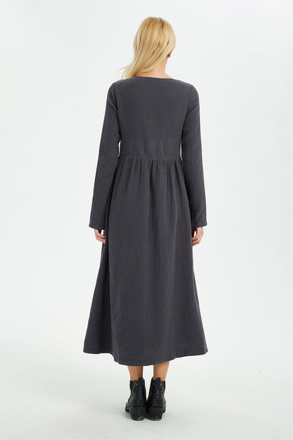 Gray linen dress, winter linen dress, women linen dress, long women dress, linen dress, linen pockets dress, long linen dress C1368