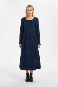 Blue linen dress, women dress, print flower dress, long dress, linen dress, women dress linen, print linen dress, pocket dress C1367