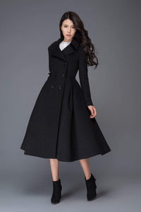 Long gray wool coat, winter women coat, fit and flare coat, warm winter wool coat, double breasted coat, coat woth pockets C1370