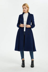 blue wool coat, winter wool coat, women coat, fit and flare coat, blue coat, warm coat, coat with pockets, winter warm coat C1372