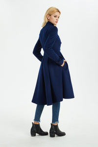 blue wool coat, women winter overcoat, warm asymmetrical coat, coat with pockets, blue wool coat, wool coat women C1371