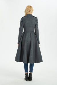 Long gray wool coat, winter women coat, fit and flare coat, warm winter wool coat, double breasted coat, coat woth pockets C1370