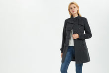 Load image into Gallery viewer, winter wool coat, gray warm wool coat, winter women coat, coat with pockets, warm wool coat, gray wool coat, wool coat women C1373
