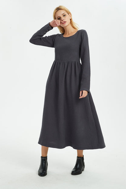 Gray linen dress, winter linen dress, women linen dress, long women dress, linen dress, linen pockets dress, long linen dress C1368