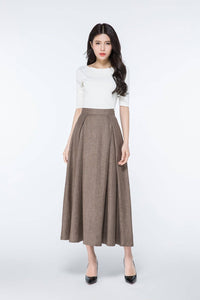 linen skirt, brown linen skirt, long linen skirt, womens linen skirts, vintage skirt, linen pleated skirt, linen skirt with pockets  C1063