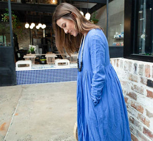 Blue long linen dress, linen womens dress, womens casual linen dress, maxi dress with pockets, plus size linen dress C1378