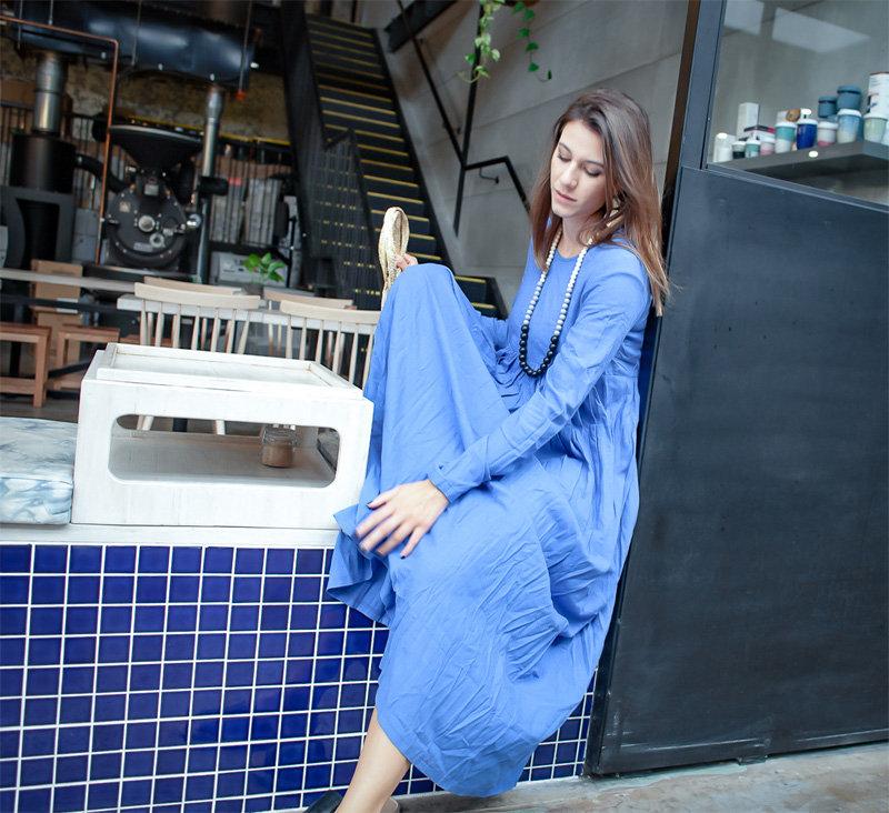 Blue long linen dress, linen womens dress, womens casual linen dress, YLISTYLE Blue long linen dress, linen womens dress, womens casual linen dress, YLISTYLE