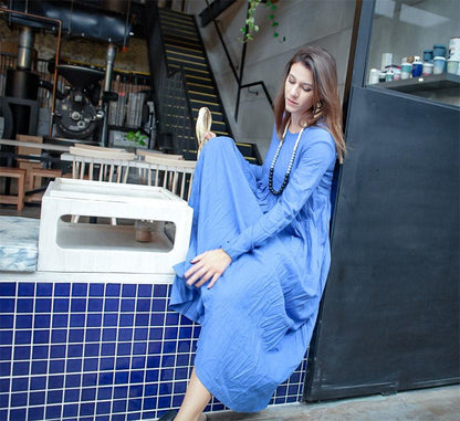 Blue long linen dress, linen womens dress, womens casual linen dress, maxi dress with pockets, plus size linen dress C1378