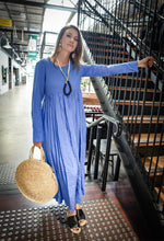 Load image into Gallery viewer, Blue long linen dress, linen womens dress, womens casual linen dress, maxi dress with pockets, plus size linen dress C1378

