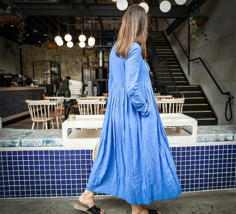Blue long linen dress, linen womens dress, womens casual linen dress, YLISTYLE Blue long linen dress, linen womens dress, womens casual linen dress, YLISTYLE