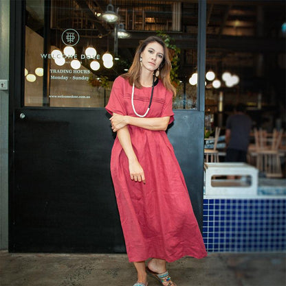 Rose linen womens dress, plus size linen dress, long linen dress, womens casual linen dress, dress with pockets C1377