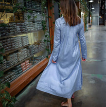 Load image into Gallery viewer, Blue linen dress, long linen womens dress, Plus size linen dress, pleated linen dress, dress with pockets C1382

