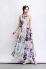 Load image into Gallery viewer, Floral Chiffon Dress - Elegant Summer Party Dress in Watercolor Flowers Print Sleeveless Long Maxi Women&#39;s Fashion C470
