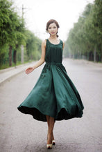 Load image into Gallery viewer, Maxi Summer Dress - Emerald Green Long Sleeveless Fit &amp; Flare Dress with Drawstring Waist (C152)
