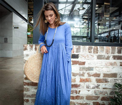 Blue long linen dress, linen womens dress, womens casual linen dress, maxi dress with pockets, plus size linen dress C1378