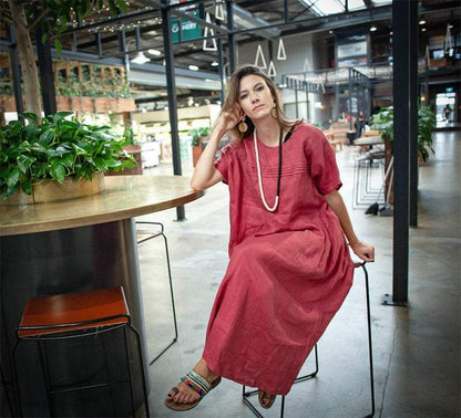 Rose linen womens dress, plus size linen dress, long linen dress, womens casual linen dress, dress with pockets C1377