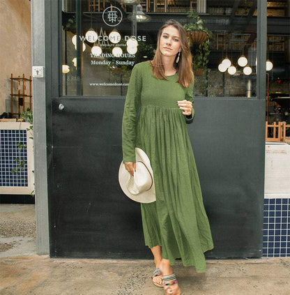 Long sleeve high waist maxi linen dress C1383
