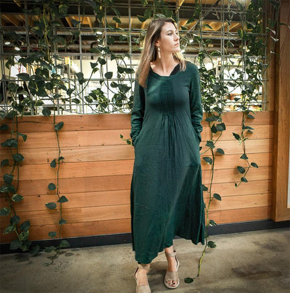 green linen dress