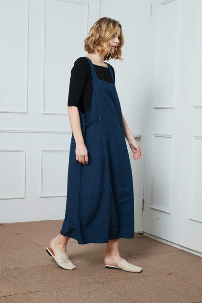 Linen Strap dress, Women Jumper Pinafore, linen dress for women, Plus Size Dress, Linen Jumper Dress, sleeveless dress, blue dress C1397