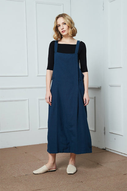 Linen Strap dress, Women Jumper Pinafore, linen dress for women, Plus Size Dress, Linen Jumper Dress, sleeveless dress, blue dress C1397