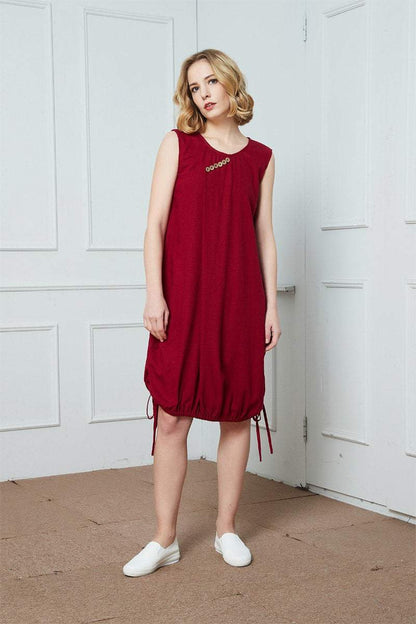 Linen dress, red linen dress, dress for women, linen summer dress, sleeveless dress, linen drawstring dress C1388