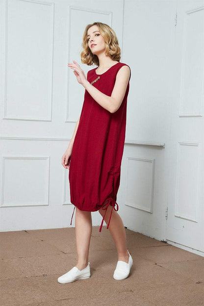 Linen dress, red linen dress, dress for women, linen summer dress, sleeveless dress, linen drawstring dress C1388