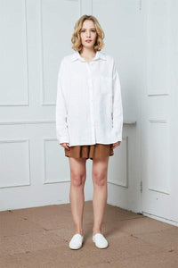 long sleeves white washed linen shirt for women C1390 XS #yy04041