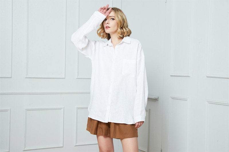 Linen shirt, white linen shirt, washed linen shirt, Linen shirt for women, oversized linen shirt, linen blouse with long sleeves C1390
