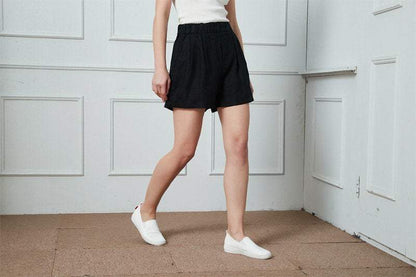 Black High waist Linen Shorts C1395