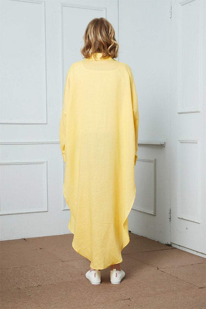 Long linen yellow shirt, loose linen shirt, linen spring shirt, womens shirt, buttons down shirt, linen causal shirt C1398