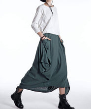 Load image into Gallery viewer, Green Linen Skirt, long linen skirt, linen skirt, Maxi Asymmetrical Hemline with Pockets All-Seasons Skirt, asymmetrical linen skirt C524
