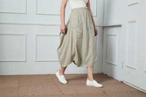 Linen skirt, Asymmetrical linen Skirt, Elastic Waist skirt, womens skirts, skirt with big pockets, gray linen skirt, summer skirt C1403