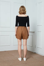 Load image into Gallery viewer, Brown linen short, Linen shorts, Womens linen shorts, Elastic Waist shorts, Summer shorts with side pockets, High waist Linen Shorts C1392
