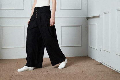 Linen Pants, wide-legged pants, Long linen Pants, Black linen pants, women pants, linen palazzo pants, buttons pants, pockets pants C1400
