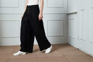 Linen Pants, wide-legged pants, Long linen Pants, Black linen pants, women pants, linen palazzo pants, buttons pants, pockets pants C1400