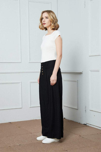 Linen Pants, wide-legged pants, Long linen Pants, Black linen pants, women pants, linen palazzo pants, buttons pants, pockets pants C1400