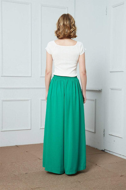 Wide-Legs Chiffon Long Pants, Pleated Wide Leg Pants, green chiffon maxi pants, Chiffon casual womens pants, summer pants for womens C1387